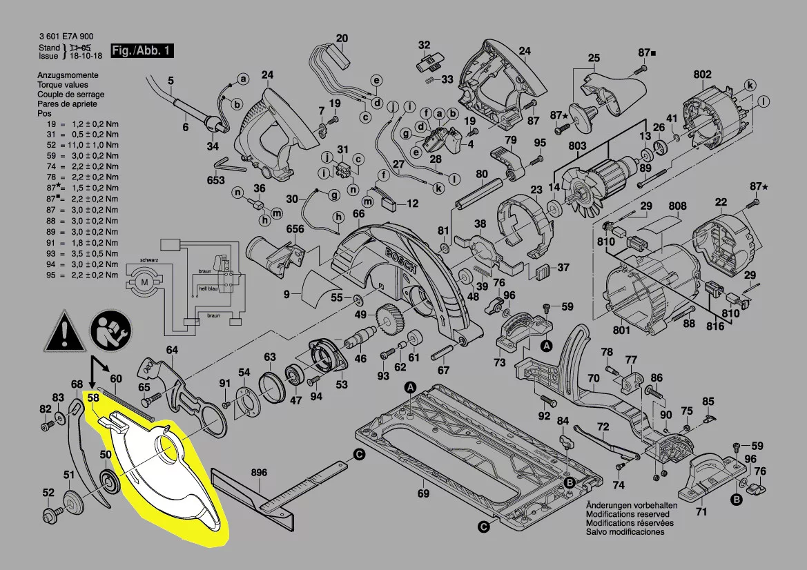 capot protection pendulaire scie circulaire réf. 1 600 A00 XZ3